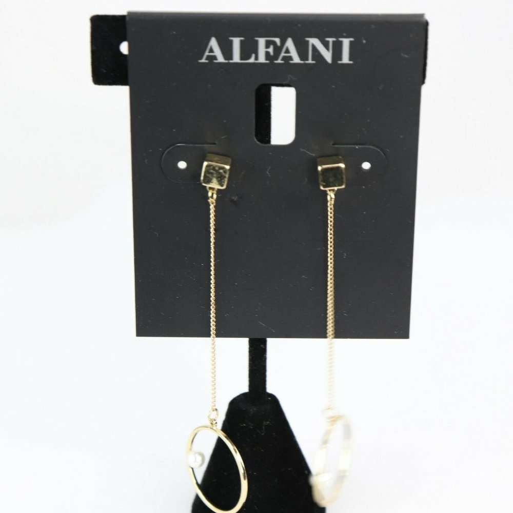 Alfani, Gold-Tone Circle Imitation Pearl Linear Drop Earrings‎